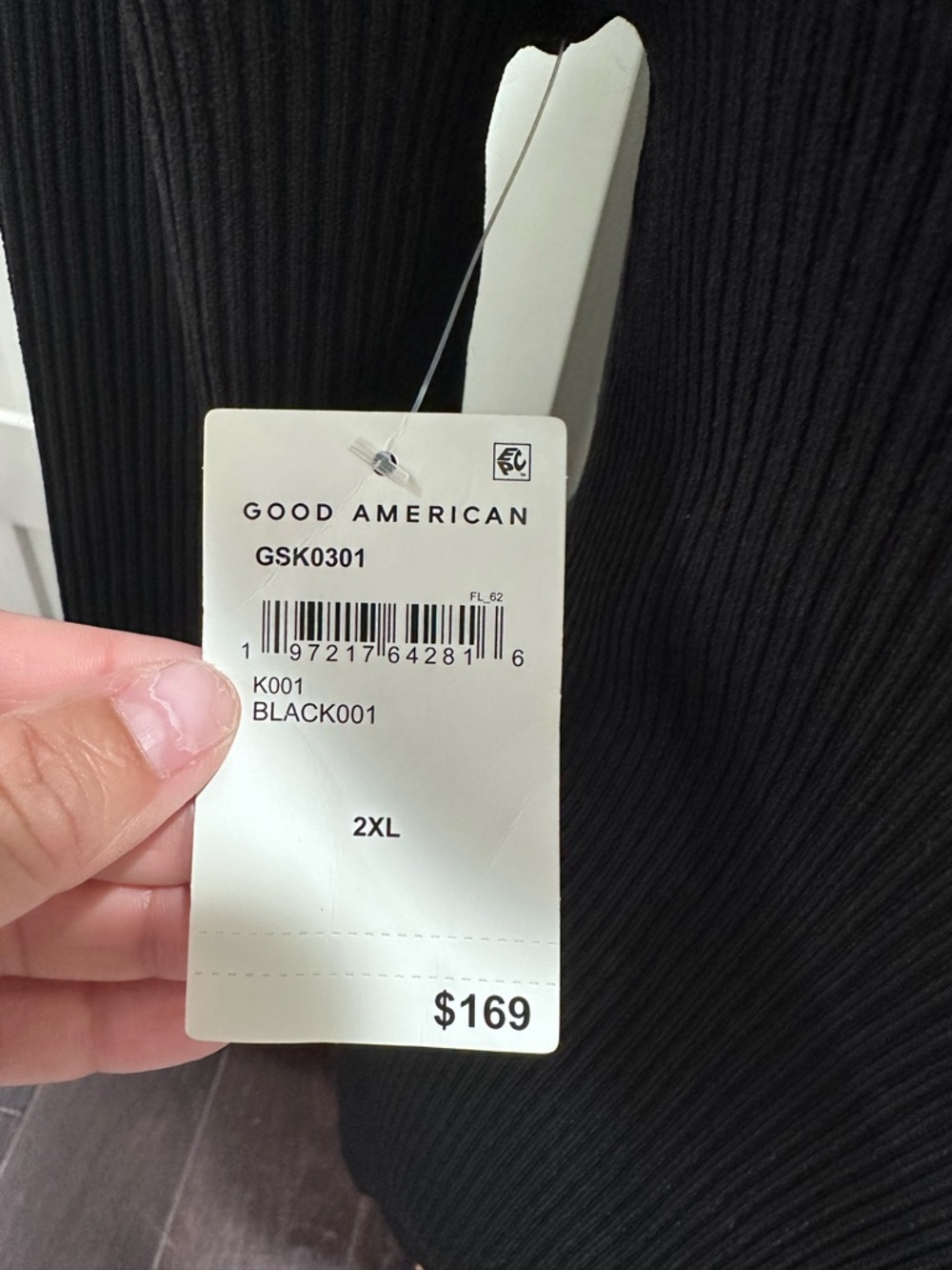 NWT GOOD AMERICAN Virgo long sleeve rib mini black dress size 2XL - Picture 7 of 8